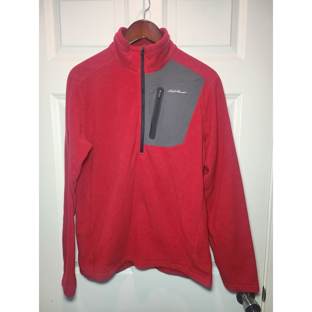 Eddie Bauer First Ascent Mens Red Quarter Zip Fleece Pullover Jacket Size M